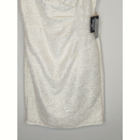 Marina Off-the-Shoulder Metallic Knit Shirred Dress Womens 10 NWT Holidays Party - Picture 4 of 10